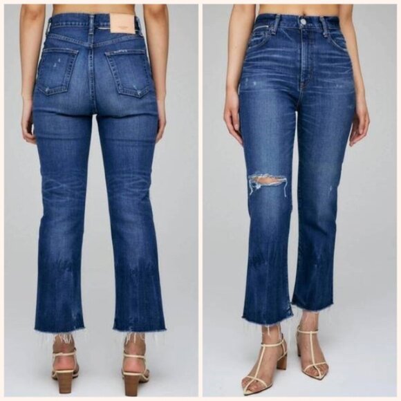 Moussy Rhode High Rise Cropped Flare Distress Blue Jeans Size 29